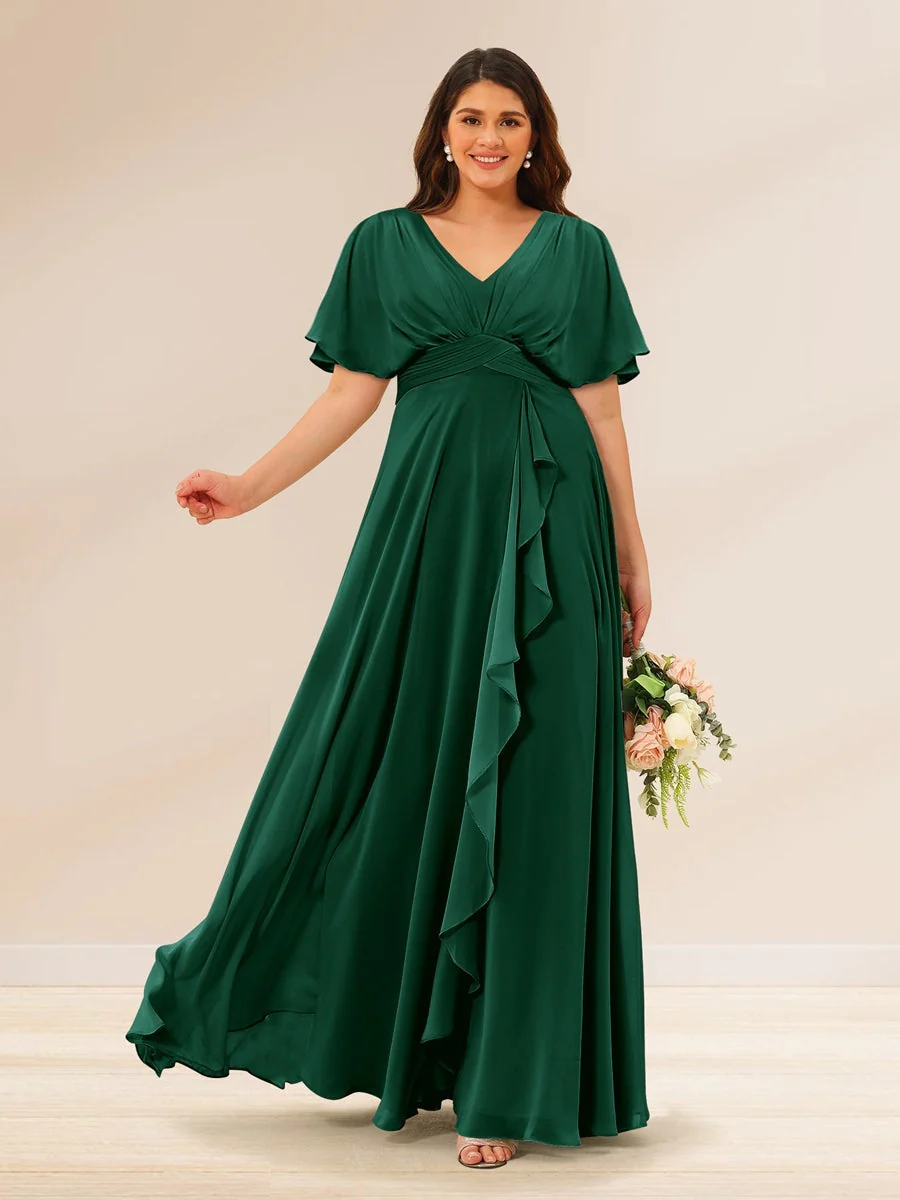 A-Line/Princess V-Neck Short Sleeves Plus Size Bridesmaid Dresses with Pockets - Image 6