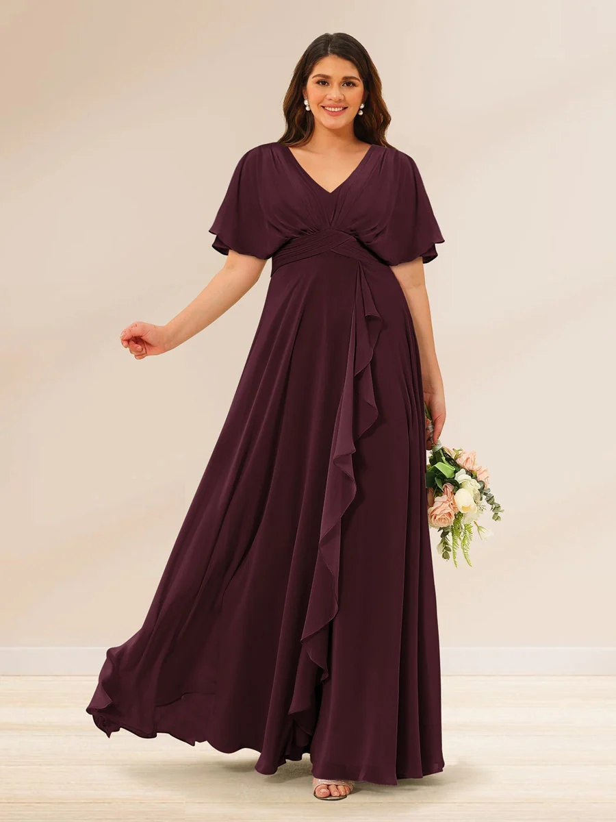 A-Line/Princess V-Neck Short Sleeves Plus Size Bridesmaid Dresses with Pockets - Image 7