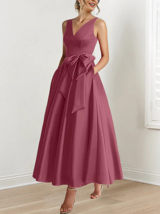 A-Line/Princess V-Neck Sleeveless Ankle-Length Mother of the Bride Dresses with Pockets & Ruffles - Image 42