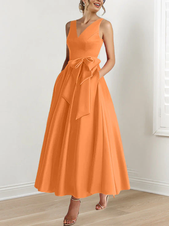 A-Line/Princess V-Neck Sleeveless Ankle-Length Mother of the Bride Dresses with Pockets & Ruffles - Image 44