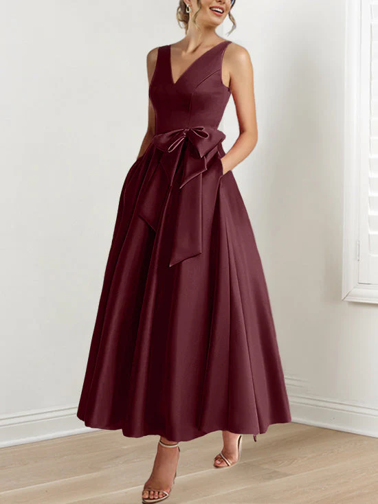 A-Line/Princess V-Neck Sleeveless Ankle-Length Mother of the Bride Dresses with Pockets & Ruffles - Image 8