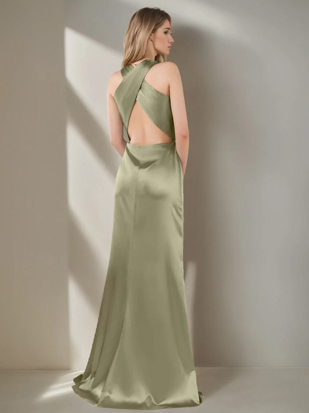 A Line/Princess V-Neck Sleeveless Asymmetrical Bridesmaid Dresses with Split Side & Ruffles - Image 2