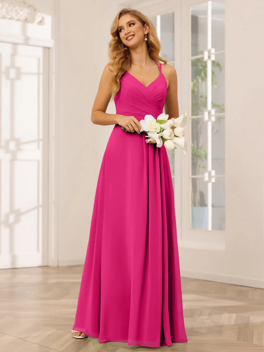 A-Line/Princess V-Neck Sleeveless Floor-Length Bridesmaid Dresses with Ruffles - Image 8
