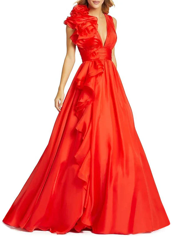 A-Line/Princess V Neck Sleeveless Floor-length Long Formal Evening Floar Dresses with Split Side - Image 15