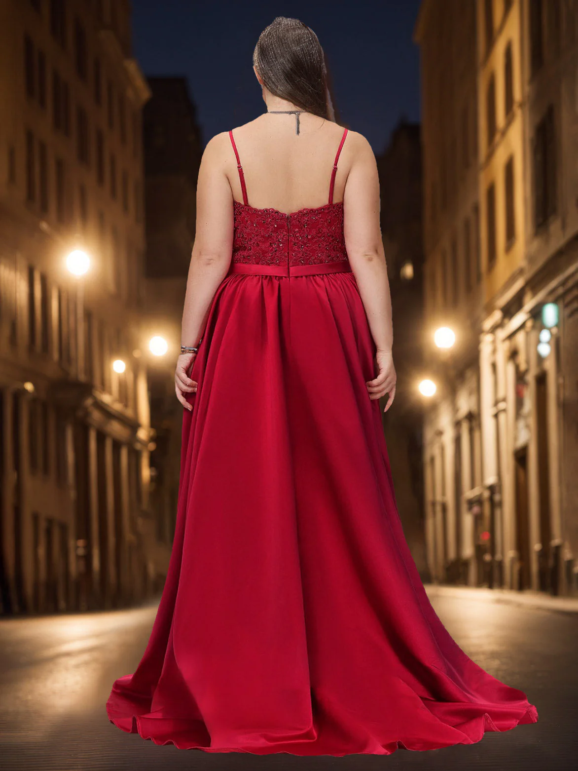 A-Line/Princess V-Neck Sleeveless Floor-Length Plus Size Prom Dresses With Appliques & Split Side - Image 2