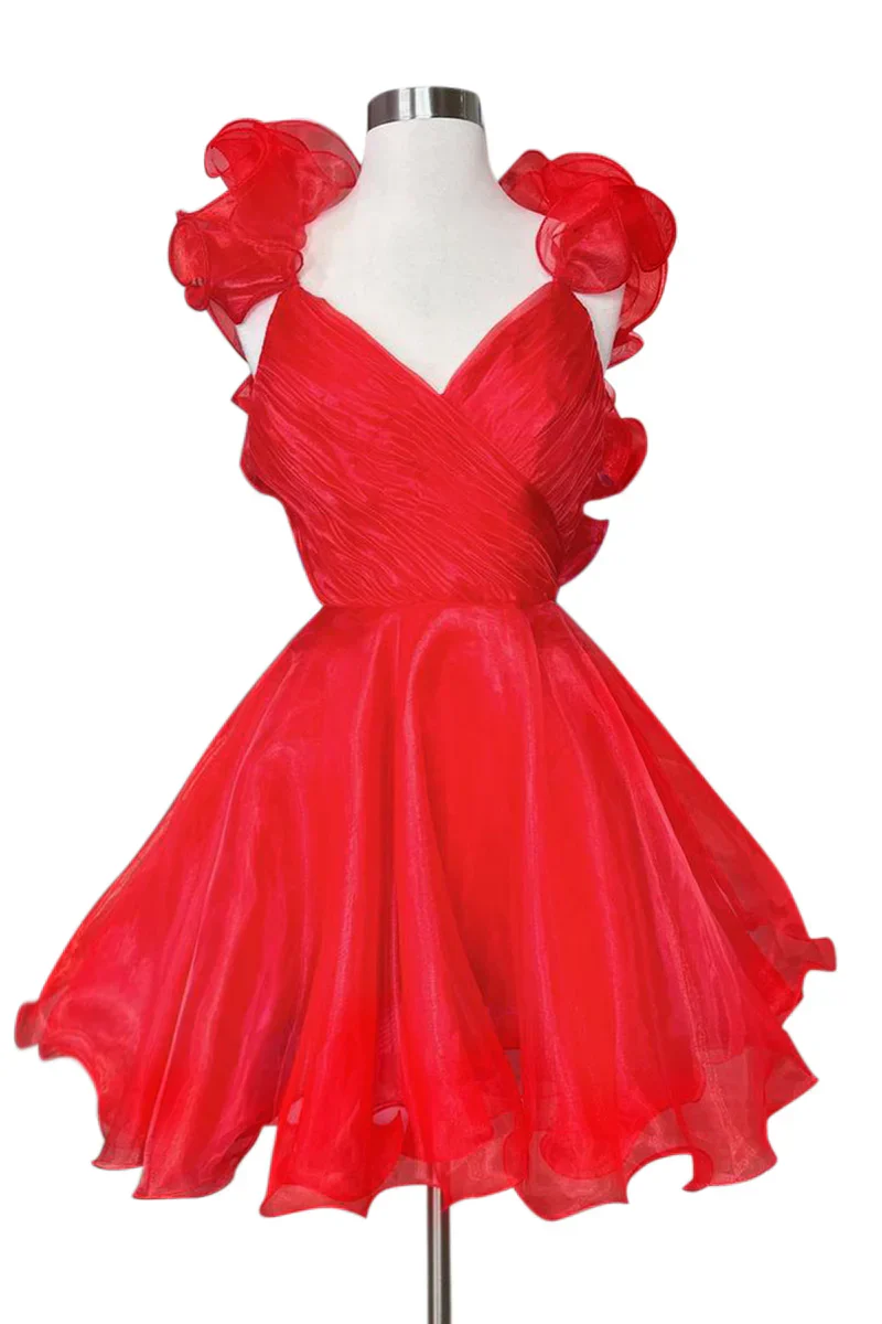 A-Line/Princess V-neck Sleeveless Short/Mini Party Dance Cocktail Homecoming Dress with Ruffled Edges & Pleats - Image 2