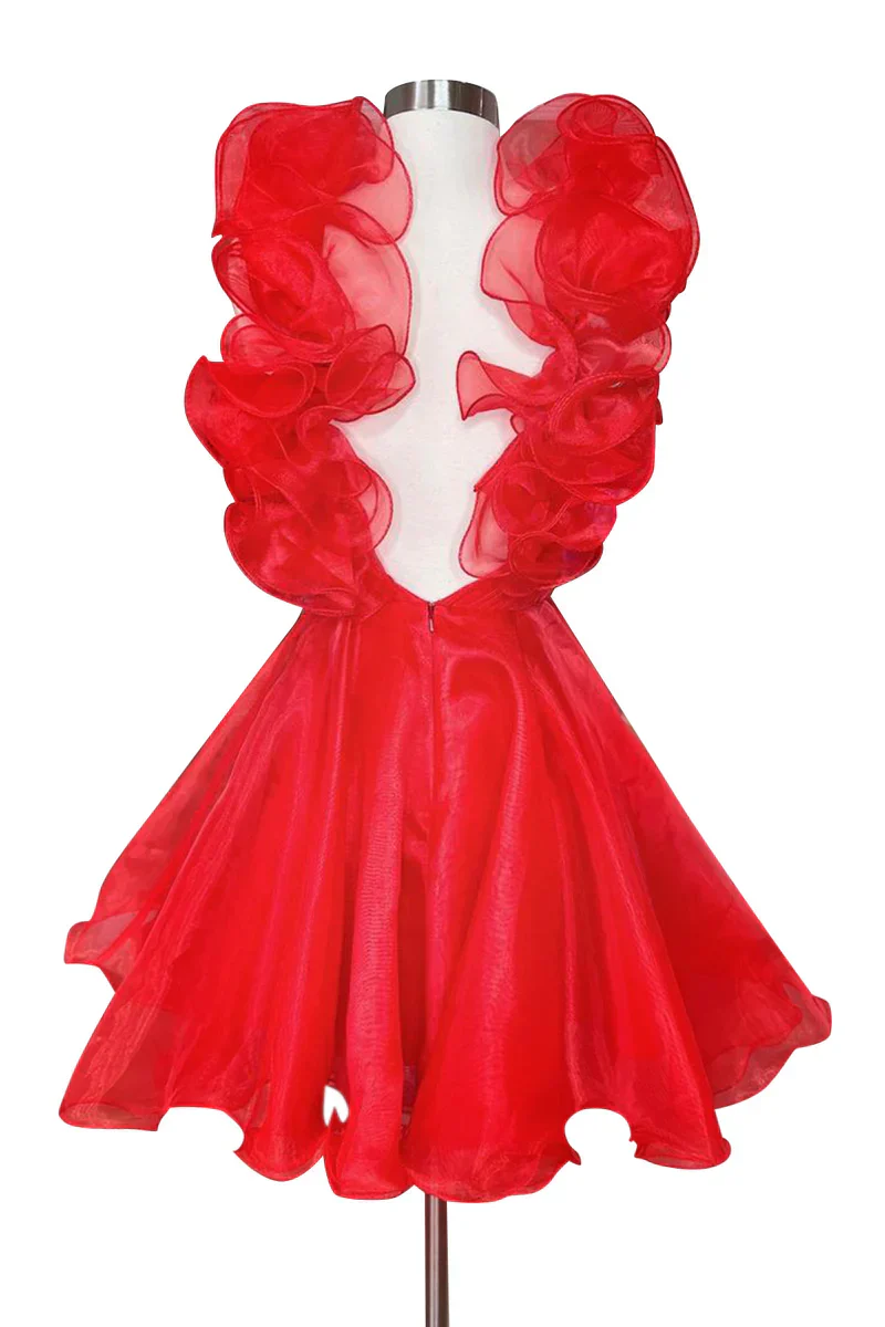 A-Line/Princess V-neck Sleeveless Short/Mini Party Dance Cocktail Homecoming Dress with Ruffled Edges & Pleats - Image 3