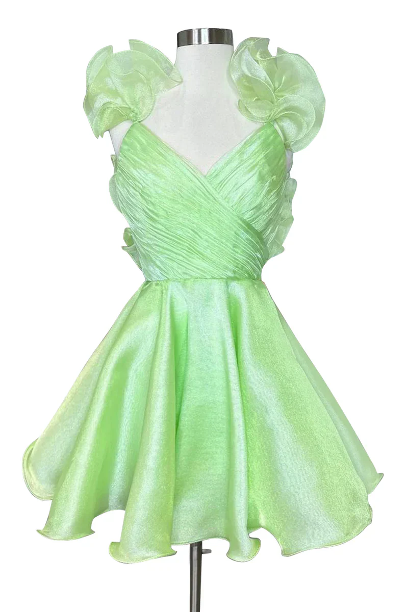 A-Line/Princess V-neck Sleeveless Short/Mini Party Dance Cocktail Homecoming Dress with Ruffled Edges & Pleats - Image 4