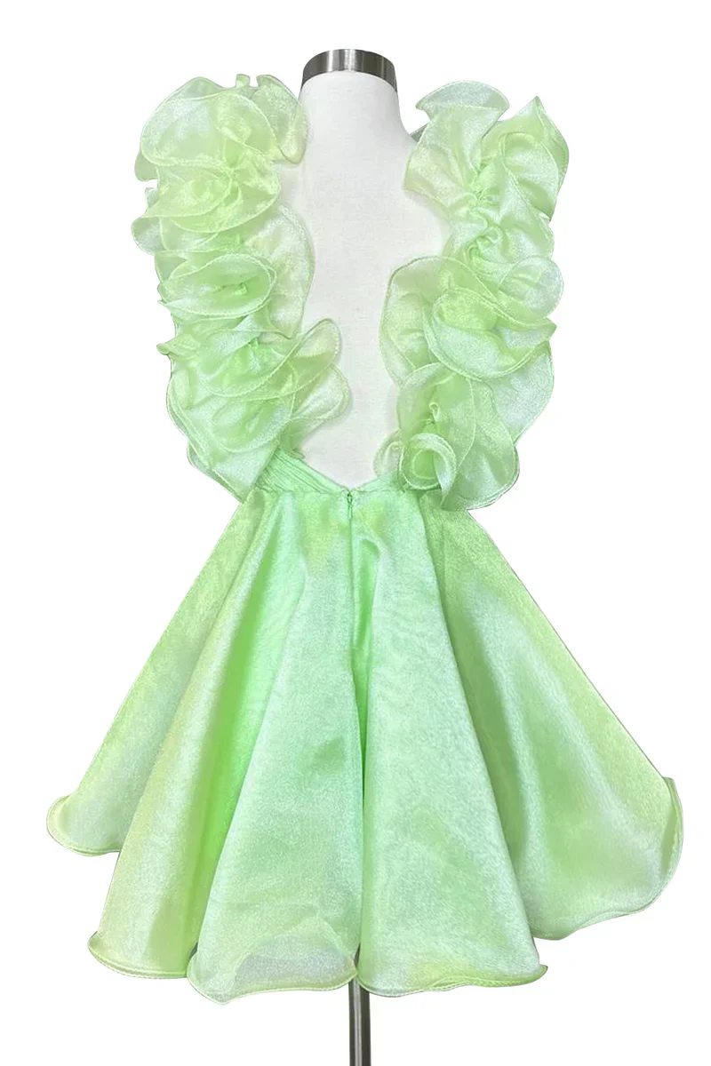 A-Line/Princess V-neck Sleeveless Short/Mini Party Dance Cocktail Homecoming Dress with Ruffled Edges & Pleats - Image 5
