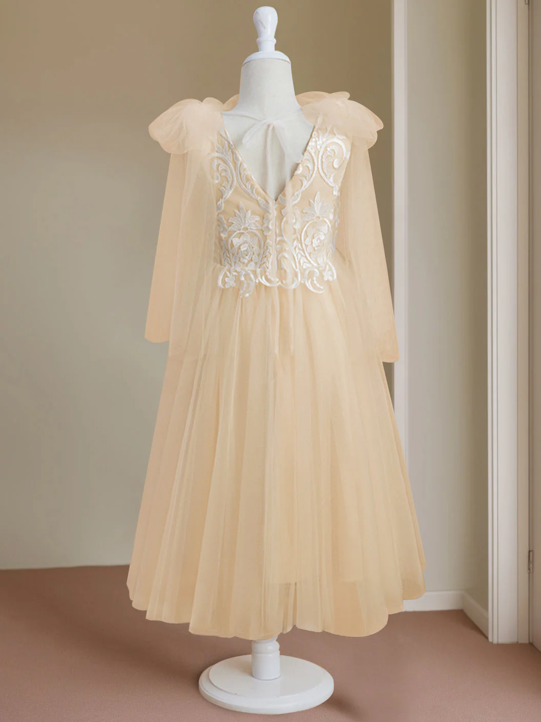 A-Line/Princess V-Neck Sleeveless Tea-Length Flower Girl Dress with Lace - Image 4