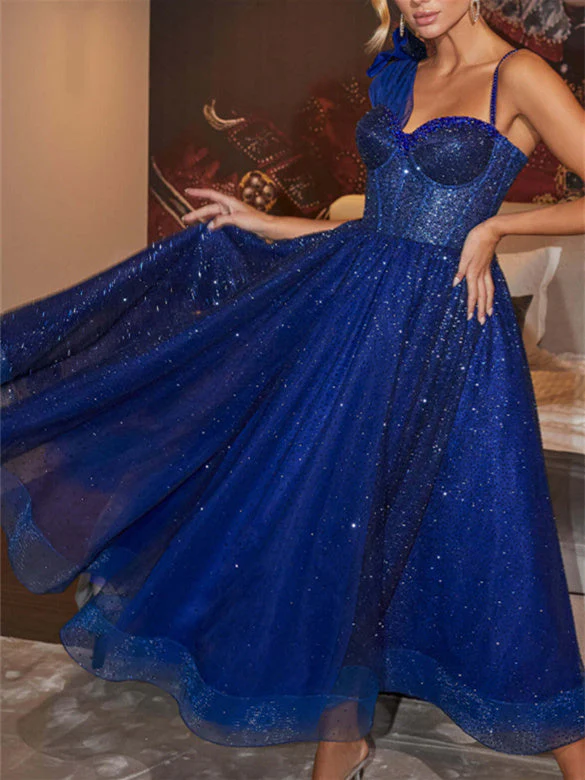 A-Line/Princess Spaghetti Straps Sleeveless Tea-Length Home Coming Dresses With Sequined - Image 2