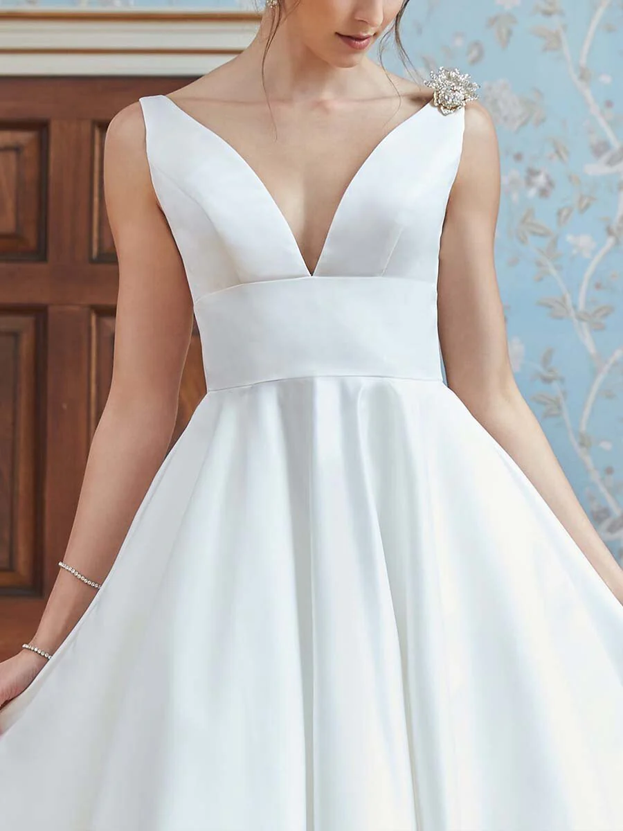 A-Line/Princess V-Neck Tea-Length Sexy Wedding Dress - Image 2