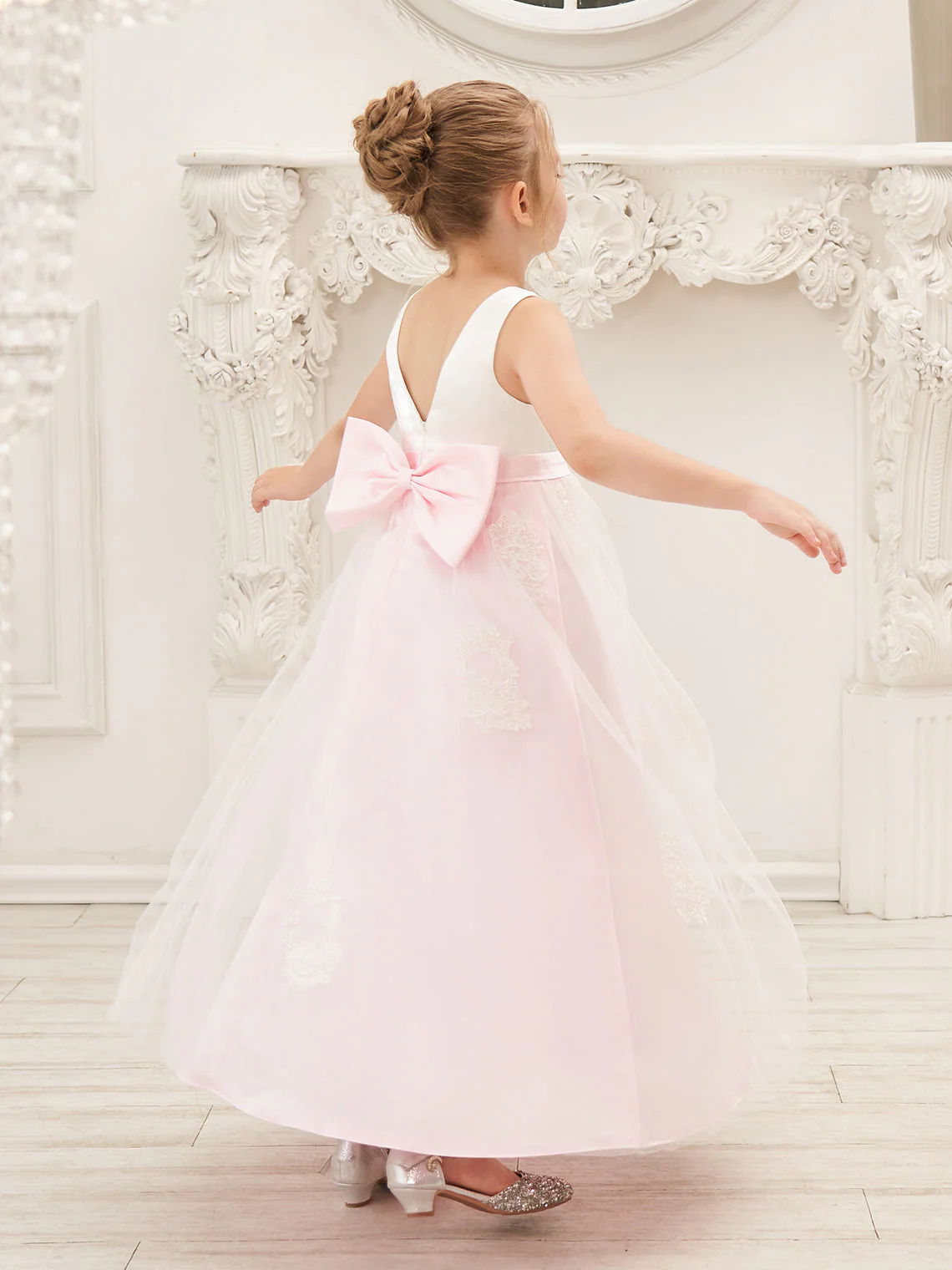 A-line Satin Tulle Ankle-length Pink Dress - Image 17
