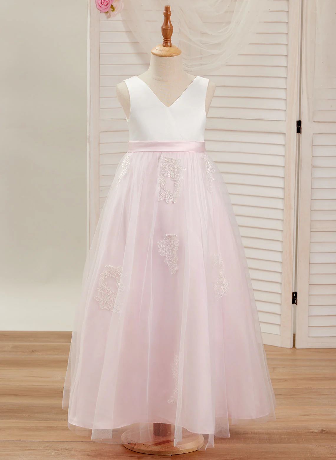 A-line Satin Tulle Ankle-length Pink Dress - Image 5