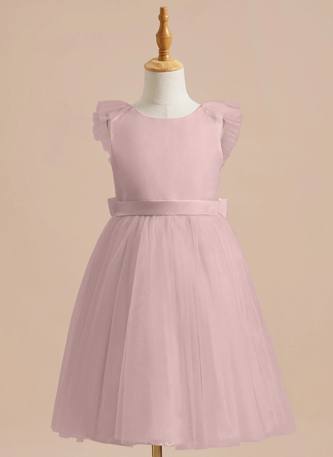 A-line Satin Tulle Knee-length Flower Girl Dress - Image 16