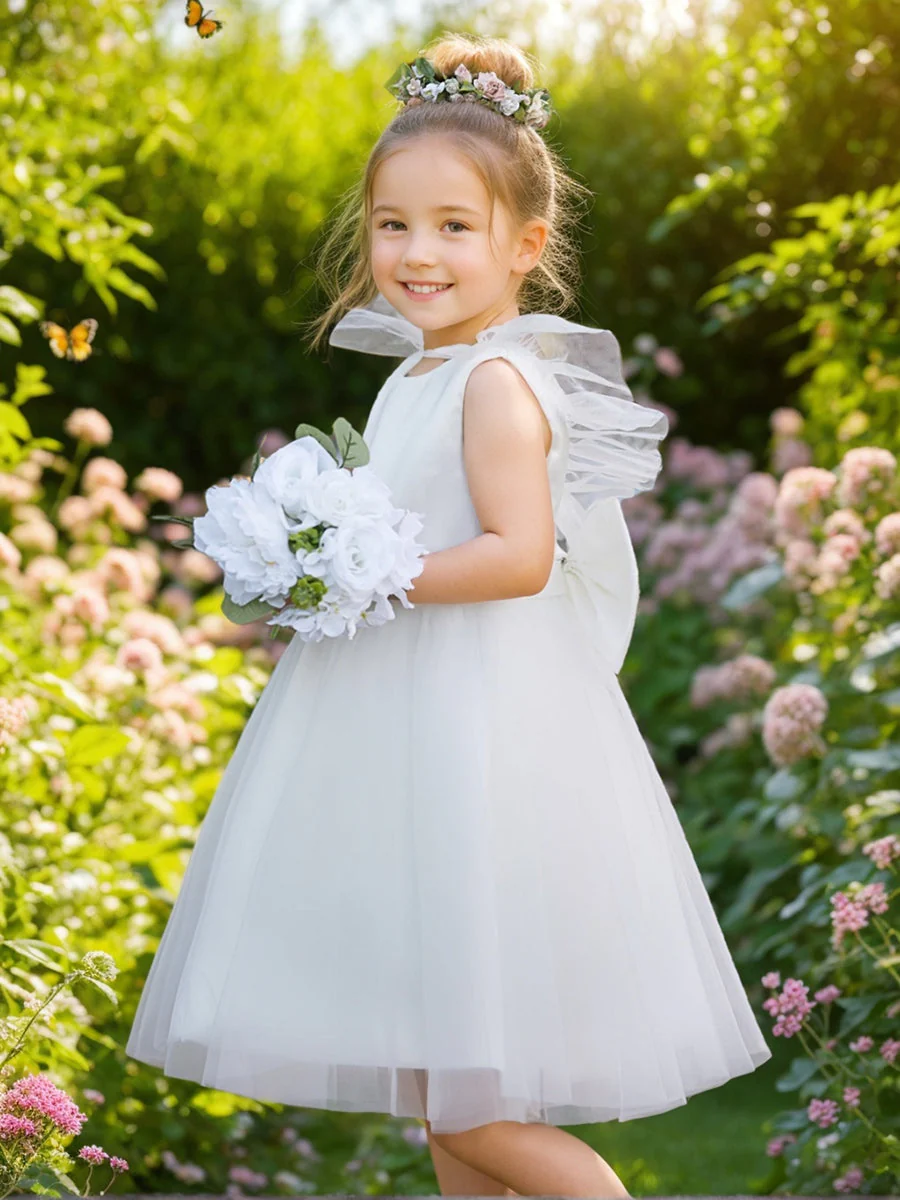 A-line Satin Tulle Knee-length Flower Girl Dress - Image 4