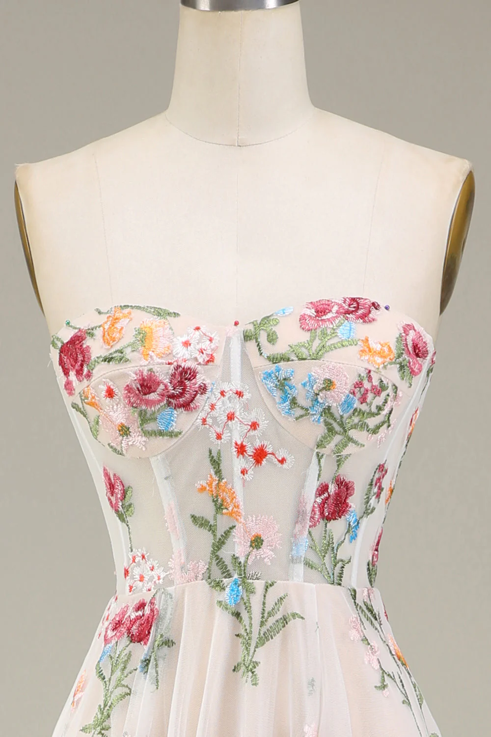 A-Line/Princess Sweetheart Strapless Floor-Length floral Evening Dress with Embroidery - Image 6