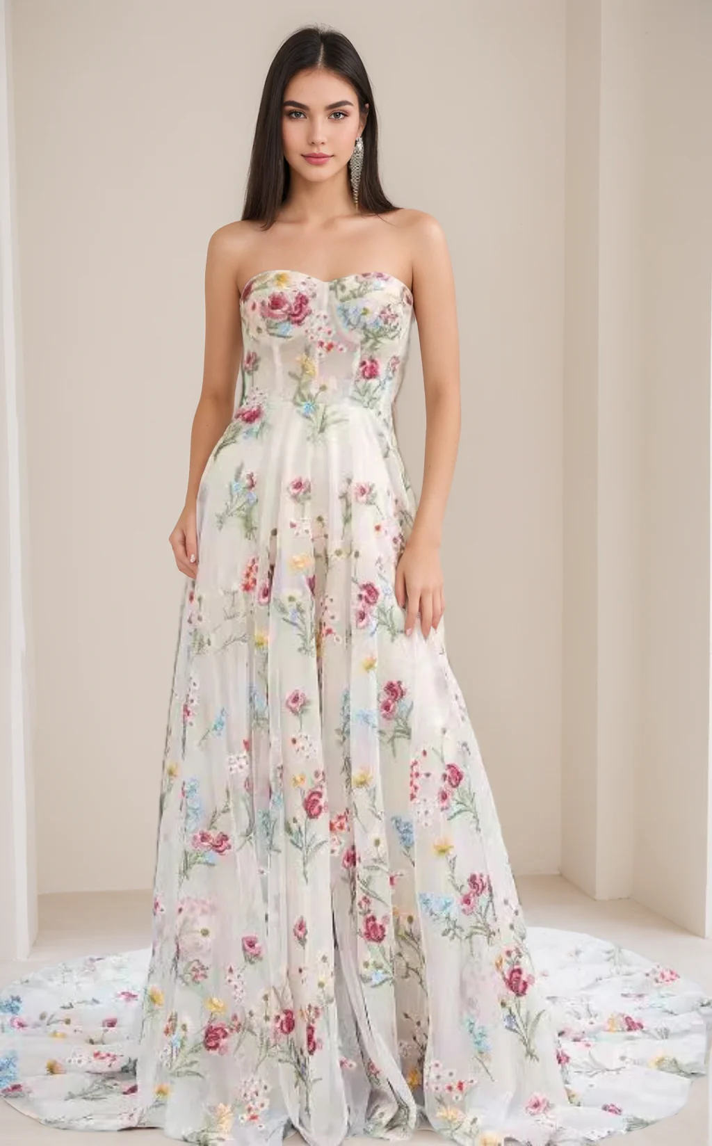 A-Line/Princess Sweetheart Strapless Floor-Length floral Evening Dress with Embroidery - Image 7
