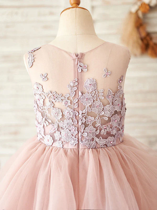 A-line Tulle Floor-length Pink Flower Girl Dress - Image 4