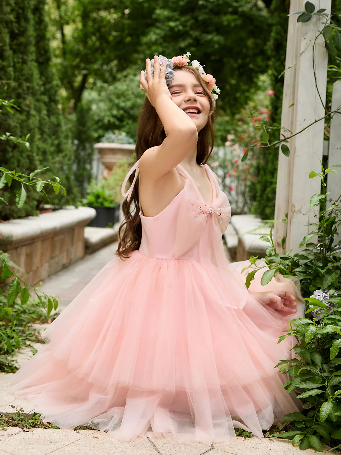 A-line Tulle Knee-length Pearl Pink Dress - Image 6