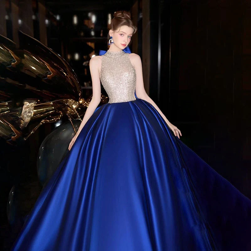 Ball Gown High Neck Sleeveless Prom Dresses with Crystals & Tulle & Bow - Image 3