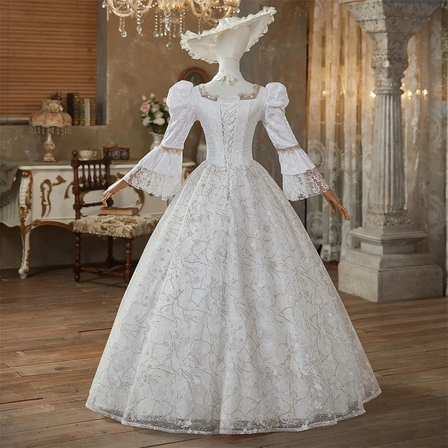 Ball Gown Jewel Neck 3/4 Length Sleeves Floor Length Victorian Party Costume Cosplay Masquerade Lace Party & Evening Rococo Dress - Image 5