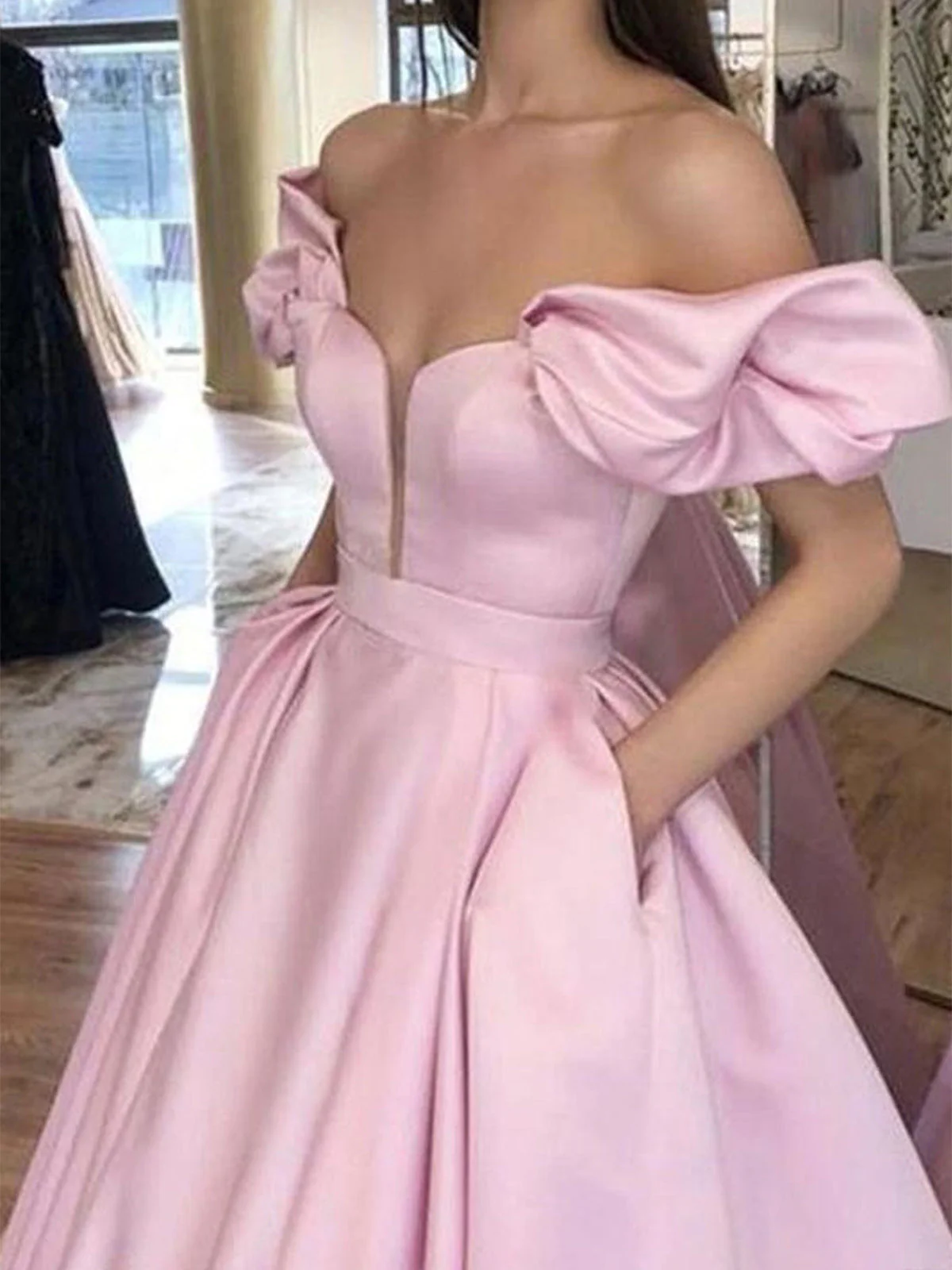 Ball Gown Off-the-Shoulder Floor-length Long Dresses With Pockets - Image 2