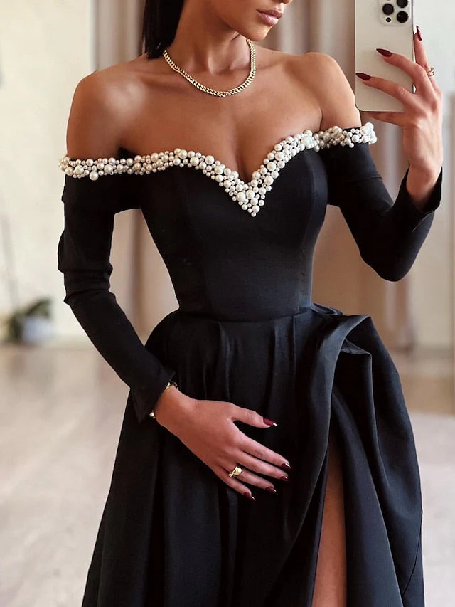 Ball Gown Off-the-Shoulder Floor-length Long Prom Dresses With Split Side & Beading - Image 2
