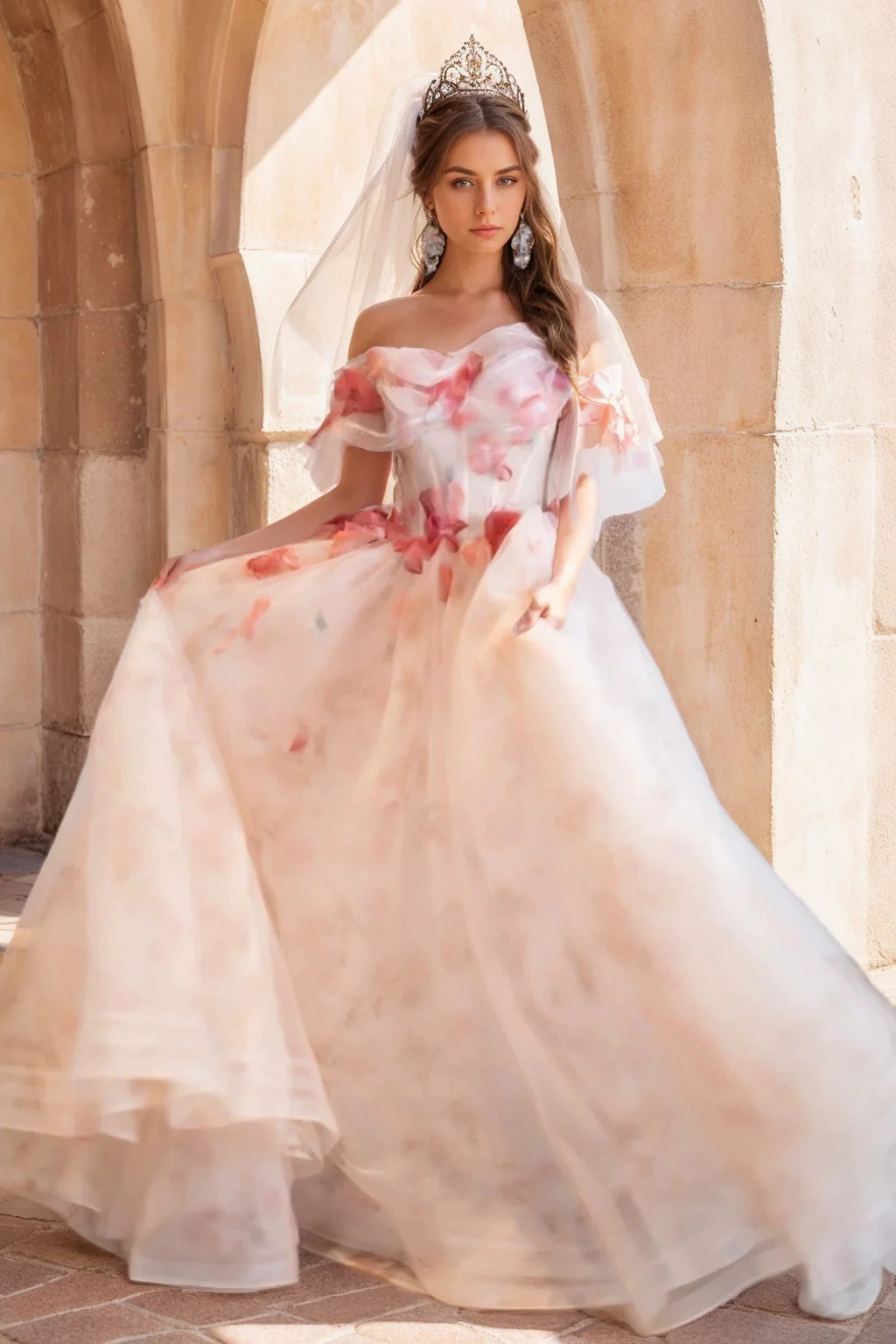 Ball Gown Off-The-Shoulder Sleeveless Floor-length Floral Long Prom Dresses with Flowers - Image 3