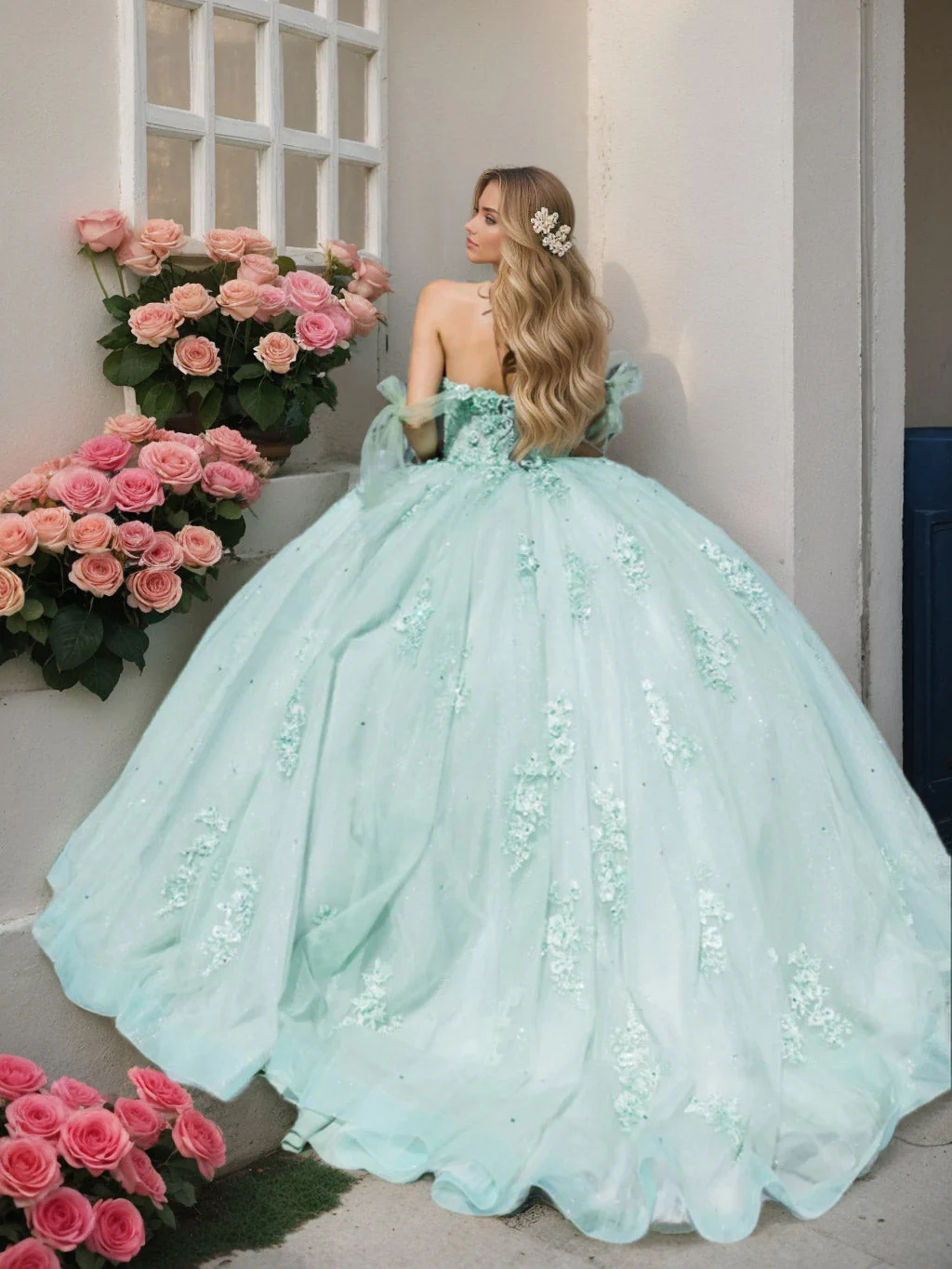 Ball Gown Off-the-Shoulder Sleeveless Floor-length Long Prom Dresses with Sequins - Image 2