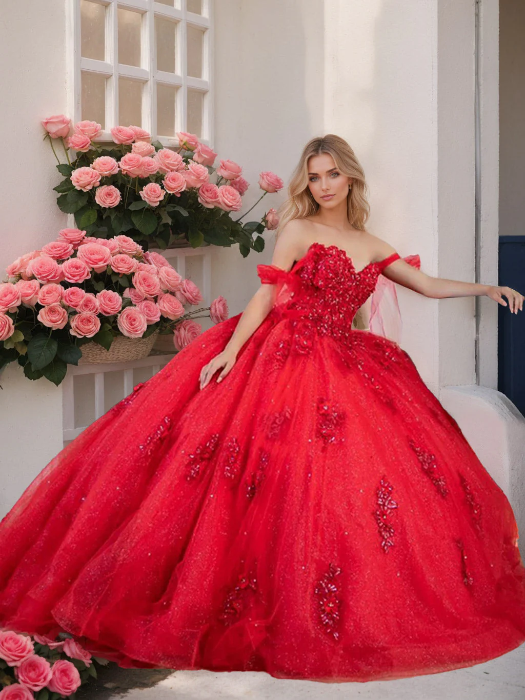 Ball Gown Off-the-Shoulder Sleeveless Floor-length Long Prom Dresses with Sequins - Image 6