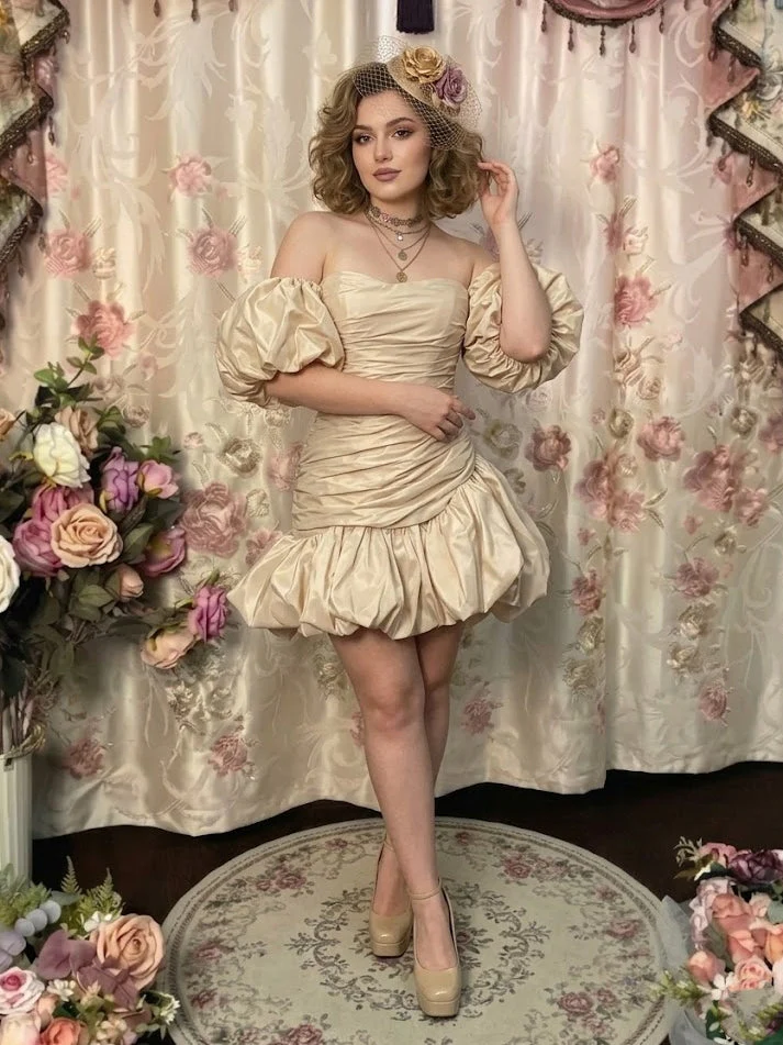 Ball Gown Off-the-Shoulder Taffeta Prom Mini Dresses Vintage 80s Iridescent Dress Sleeveless Ruched - Image 3