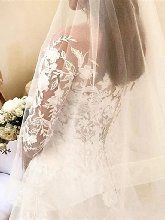 Ball Gown Off-the-Shoulder Wedding Dress Long Sleeves with Appliques - Image 2