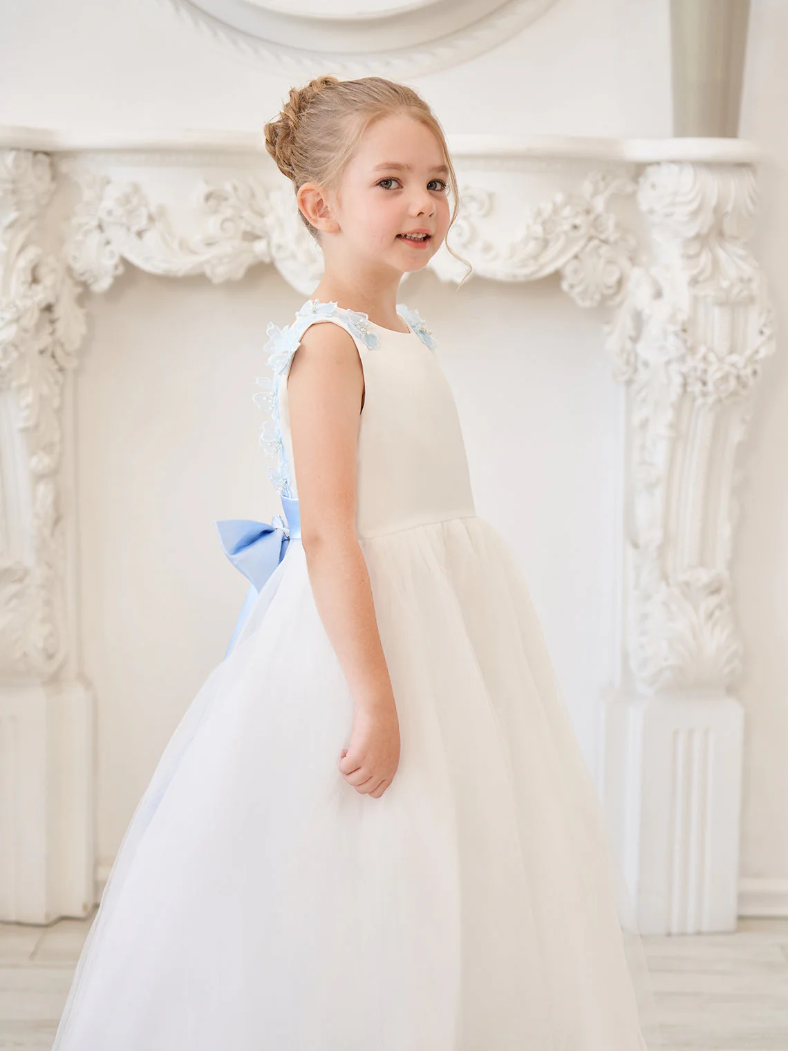 Ball-Gown/Princess 3d Flower Tulle Floor-length Ivory Flower Girl Dress - Image 8