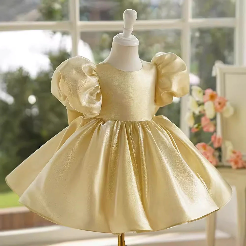 Ball-Gown/Princess Champagne Satin Knee-length Baby Girl Dress - Image 3