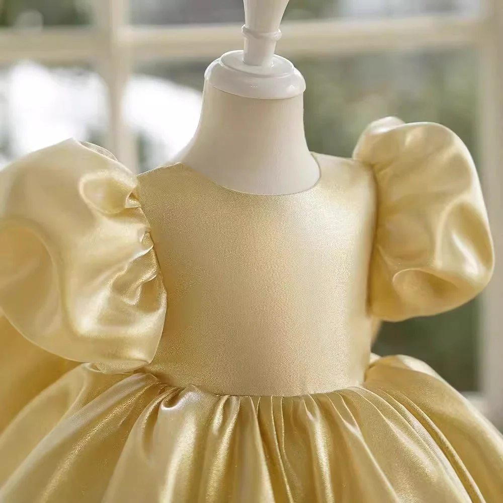 Ball-Gown/Princess Champagne Satin Knee-length Baby Girl Dress - Image 4