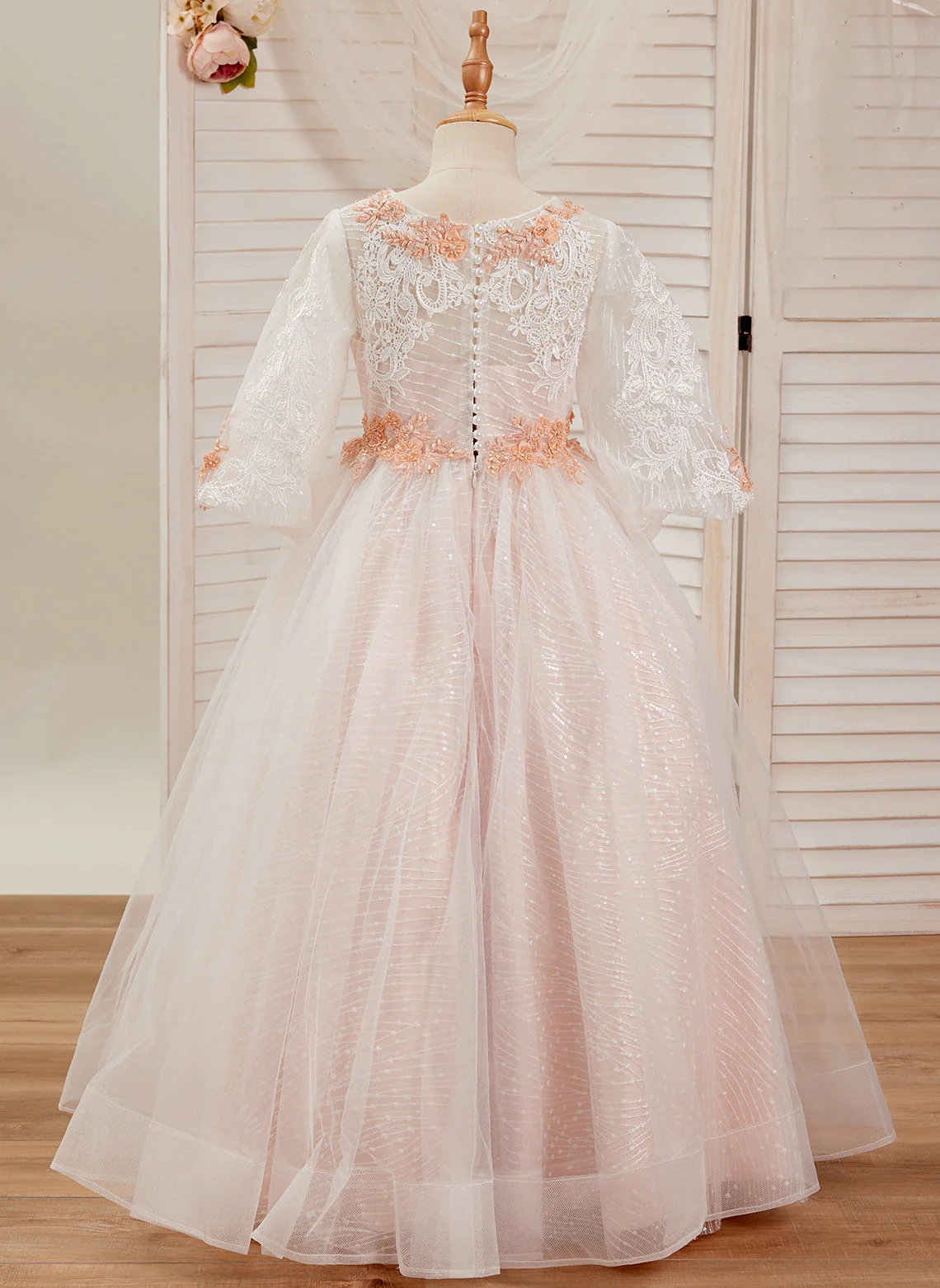 Ball-Gown/Princess Lace Tulle Floor-length Pink Dress - Image 2