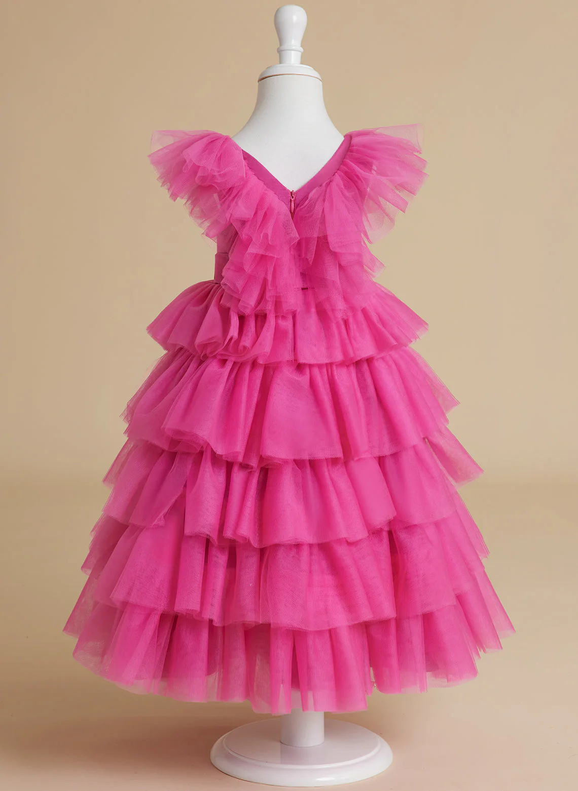 Ball-Gown/Princess Pink Sleeveless Tulle Flower Girl Dress with Ruffles - Image 6