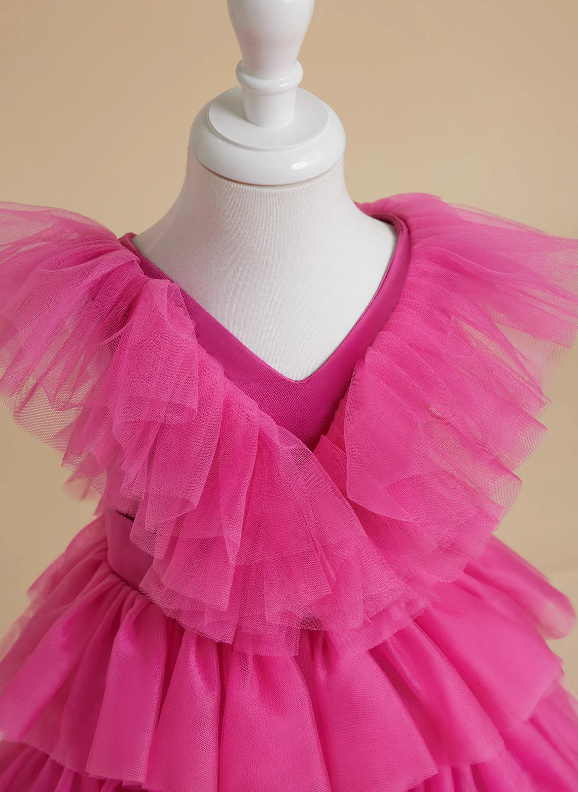Ball-Gown/Princess Pink Sleeveless Tulle Flower Girl Dress with Ruffles - Image 7