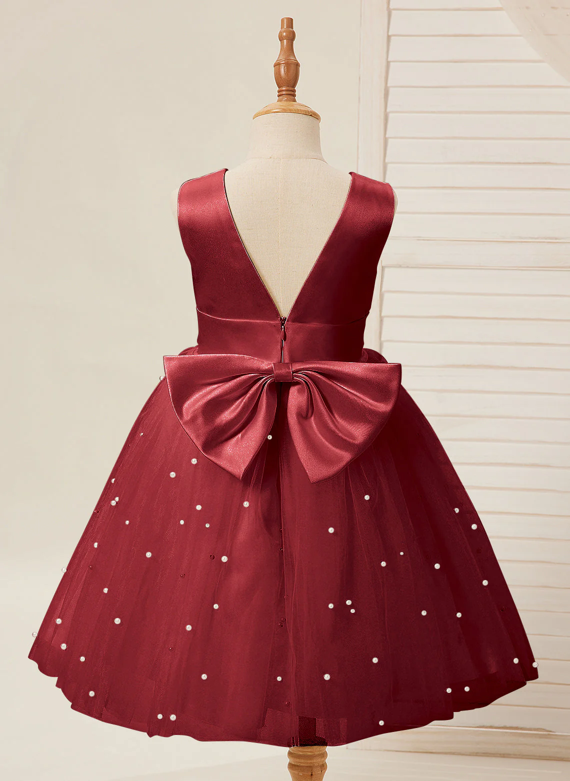 Ball-Gown/Princess Satin Tulle Knee-length Flower Girl Dress - Image 3