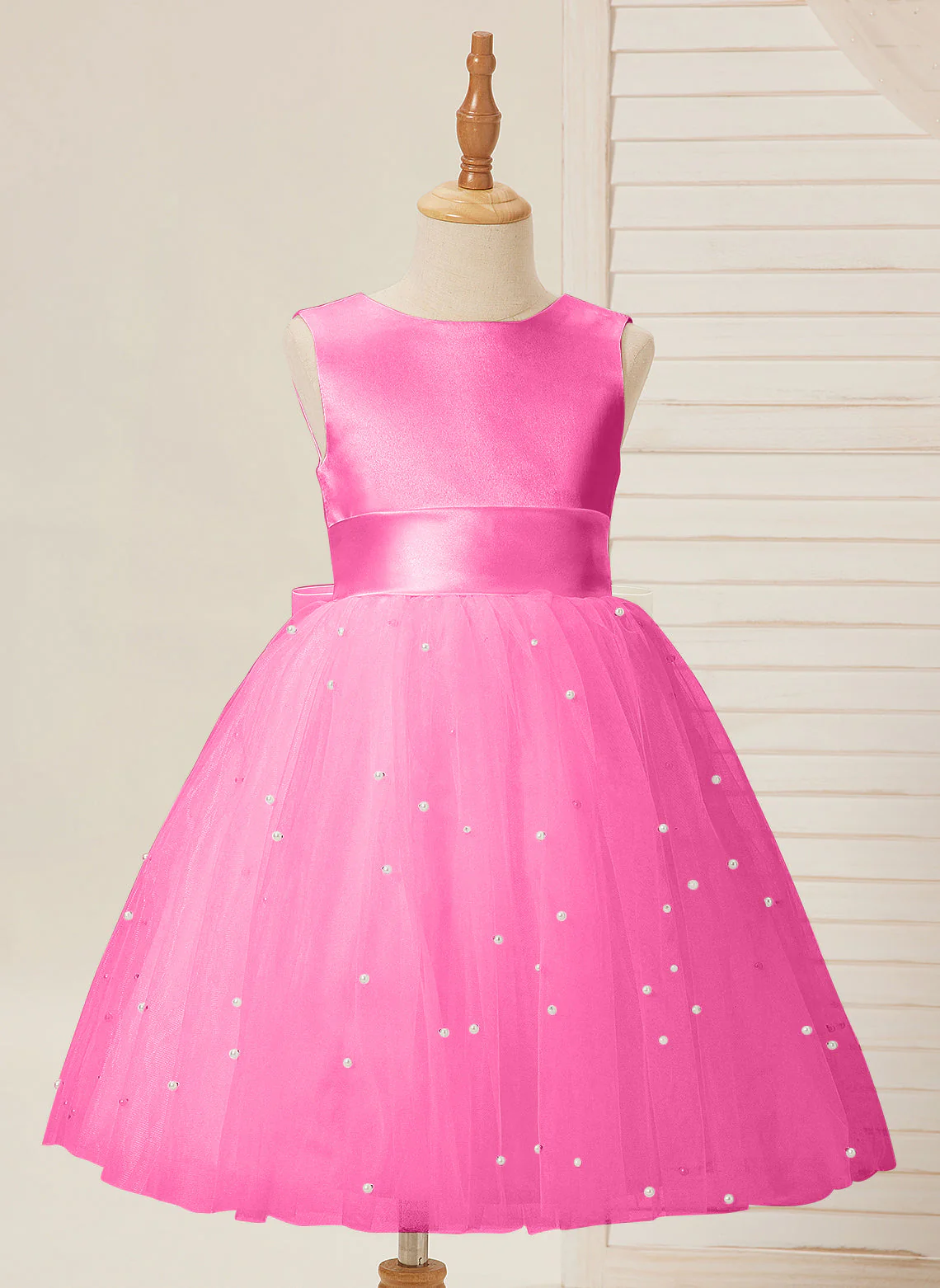 Ball-Gown/Princess Satin Tulle Knee-length Flower Girl Dress - Image 32