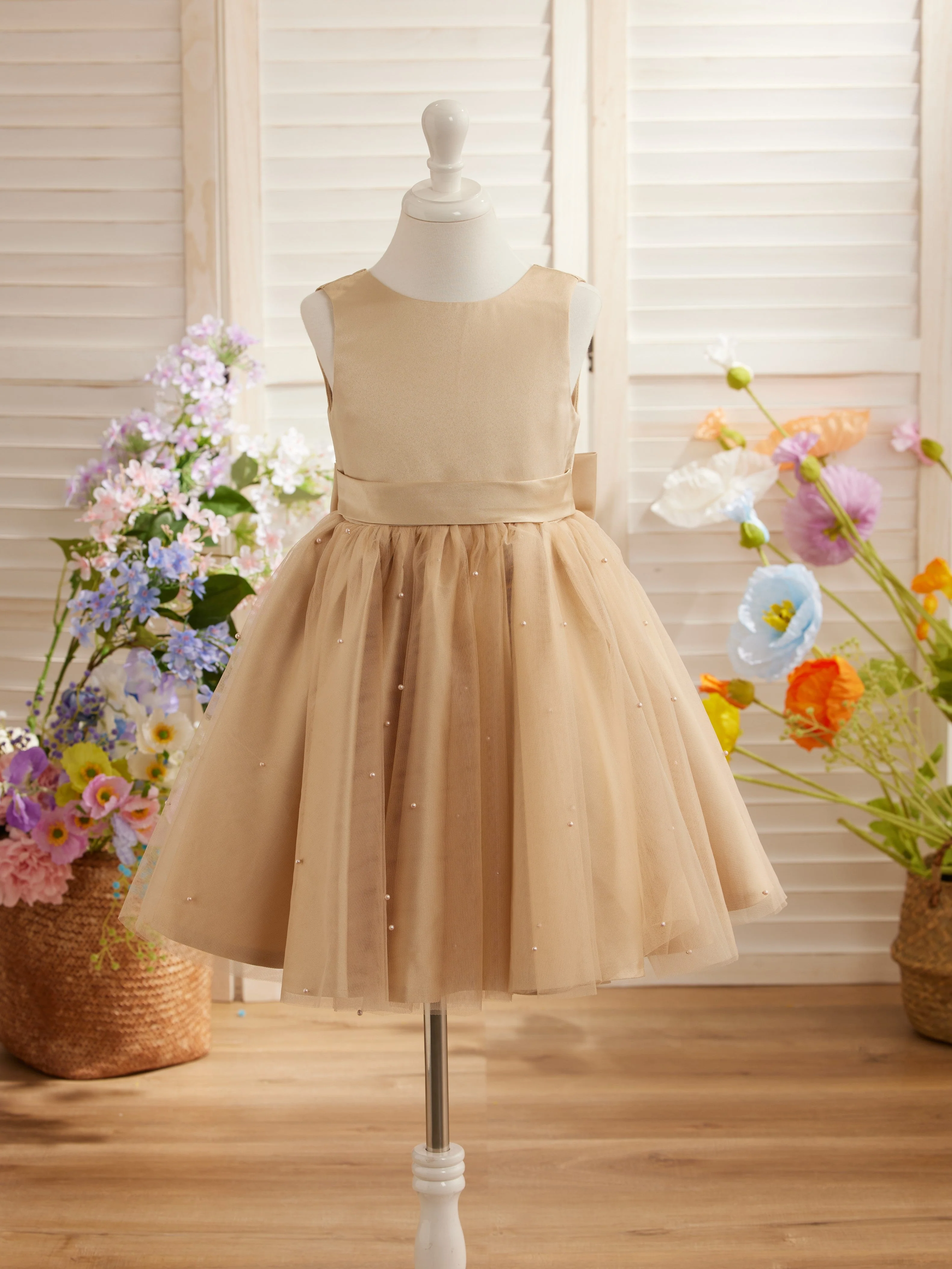 Ball-Gown/Princess Satin Tulle Knee-length Flower Girl Dress - Image 10
