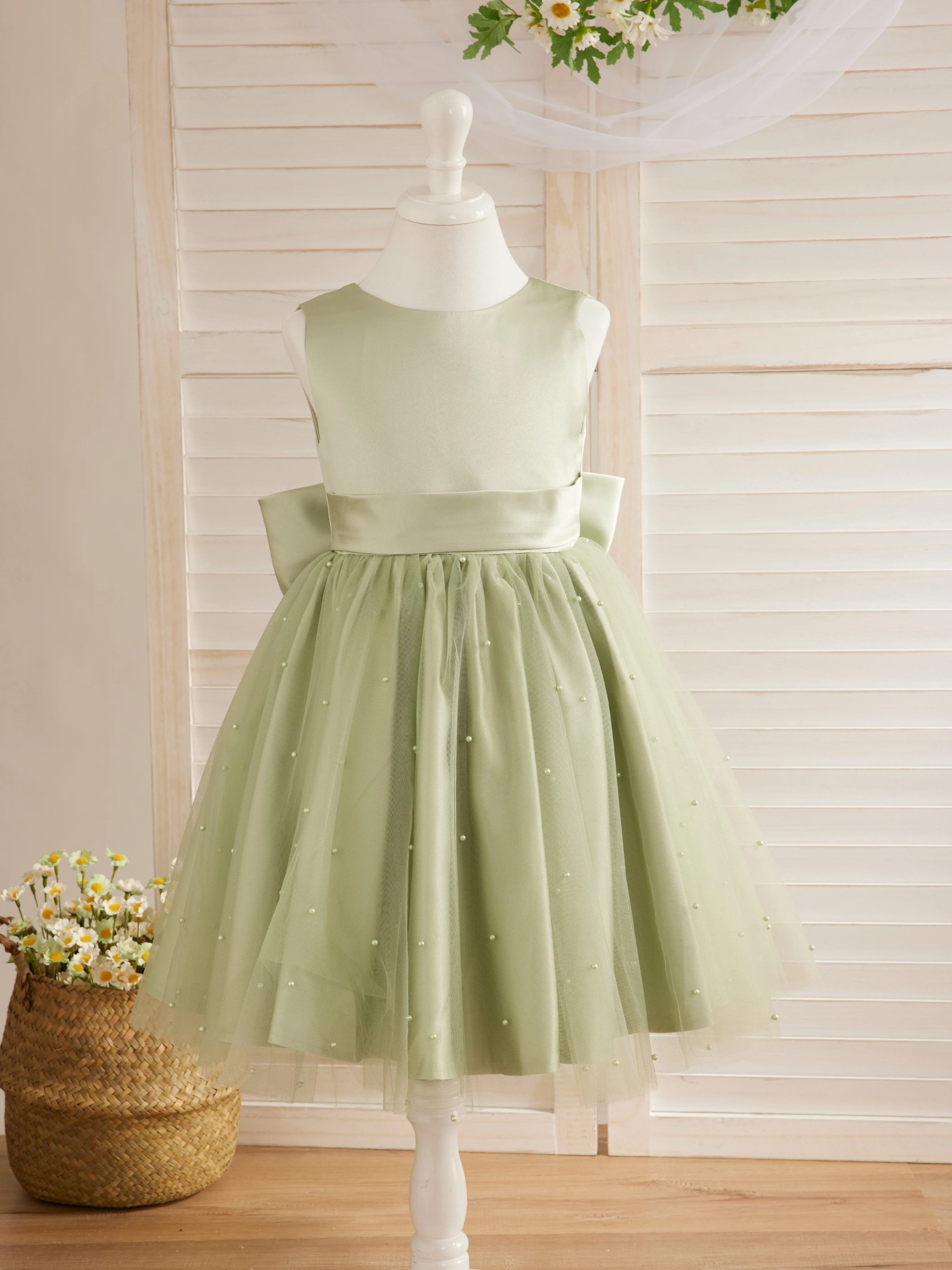 Ball-Gown/Princess Satin Tulle Knee-length Flower Girl Dress - Image 2