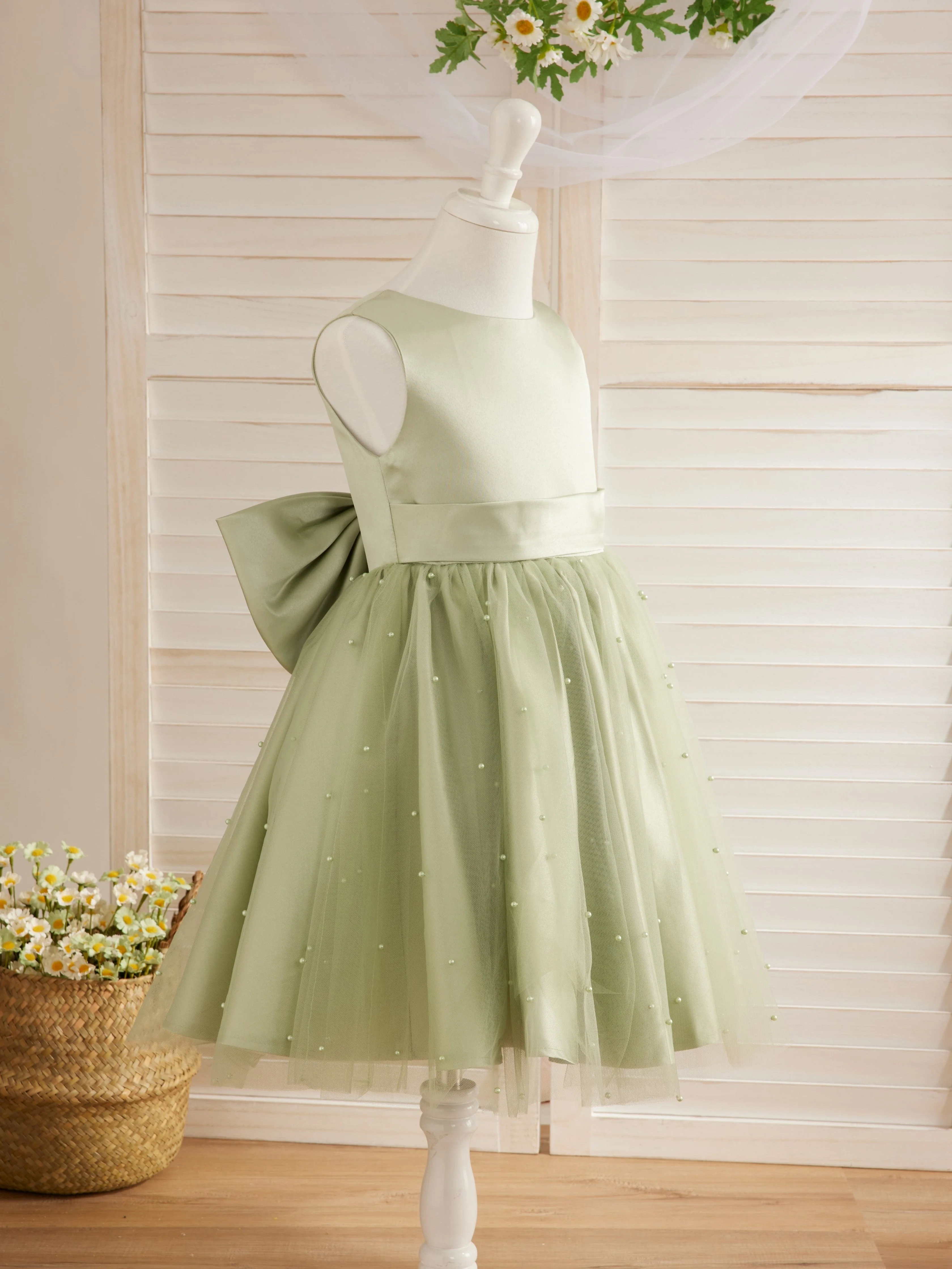 Ball-Gown/Princess Satin Tulle Knee-length Flower Girl Dress - Image 4