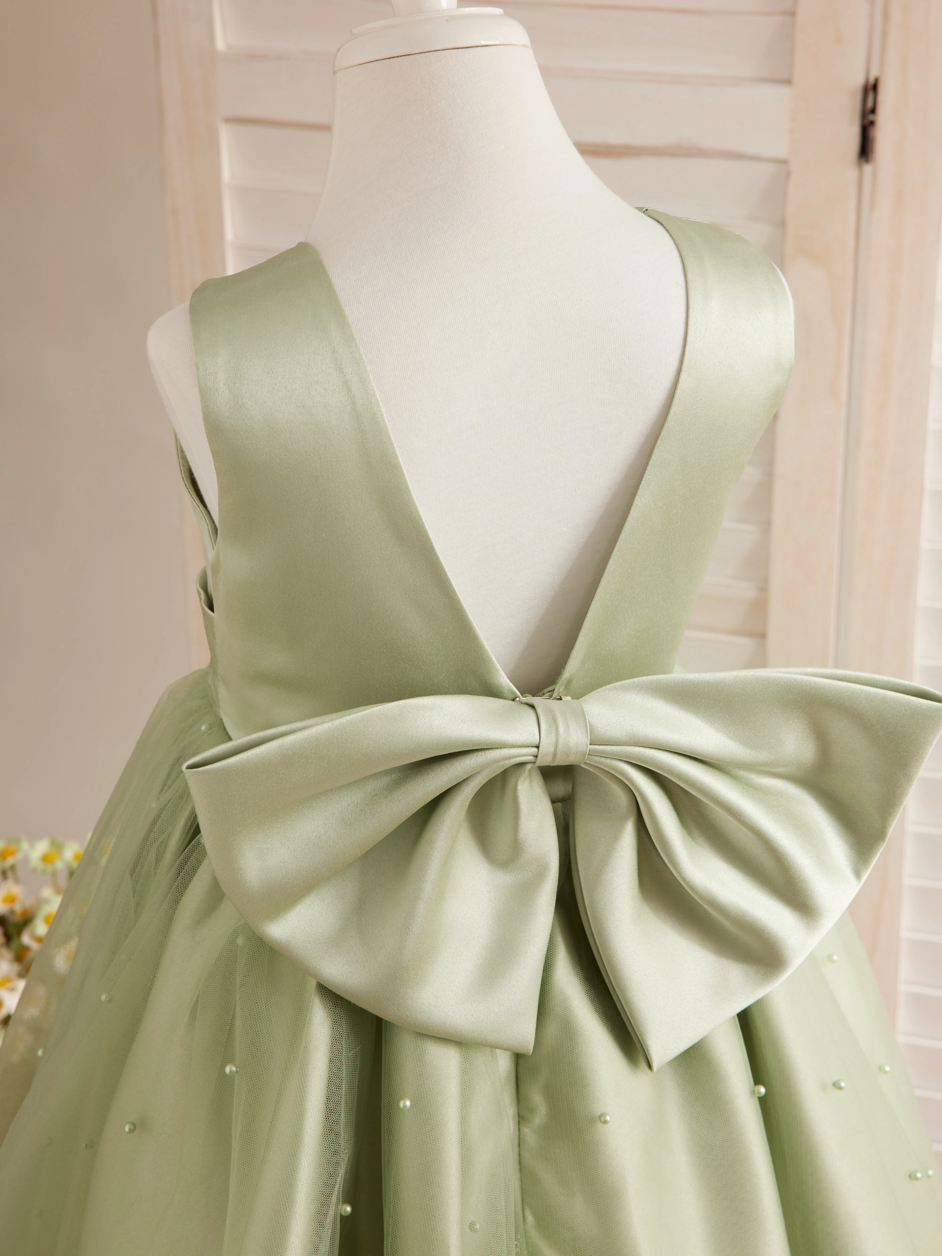 Ball-Gown/Princess Satin Tulle Knee-length Flower Girl Dress - Image 5