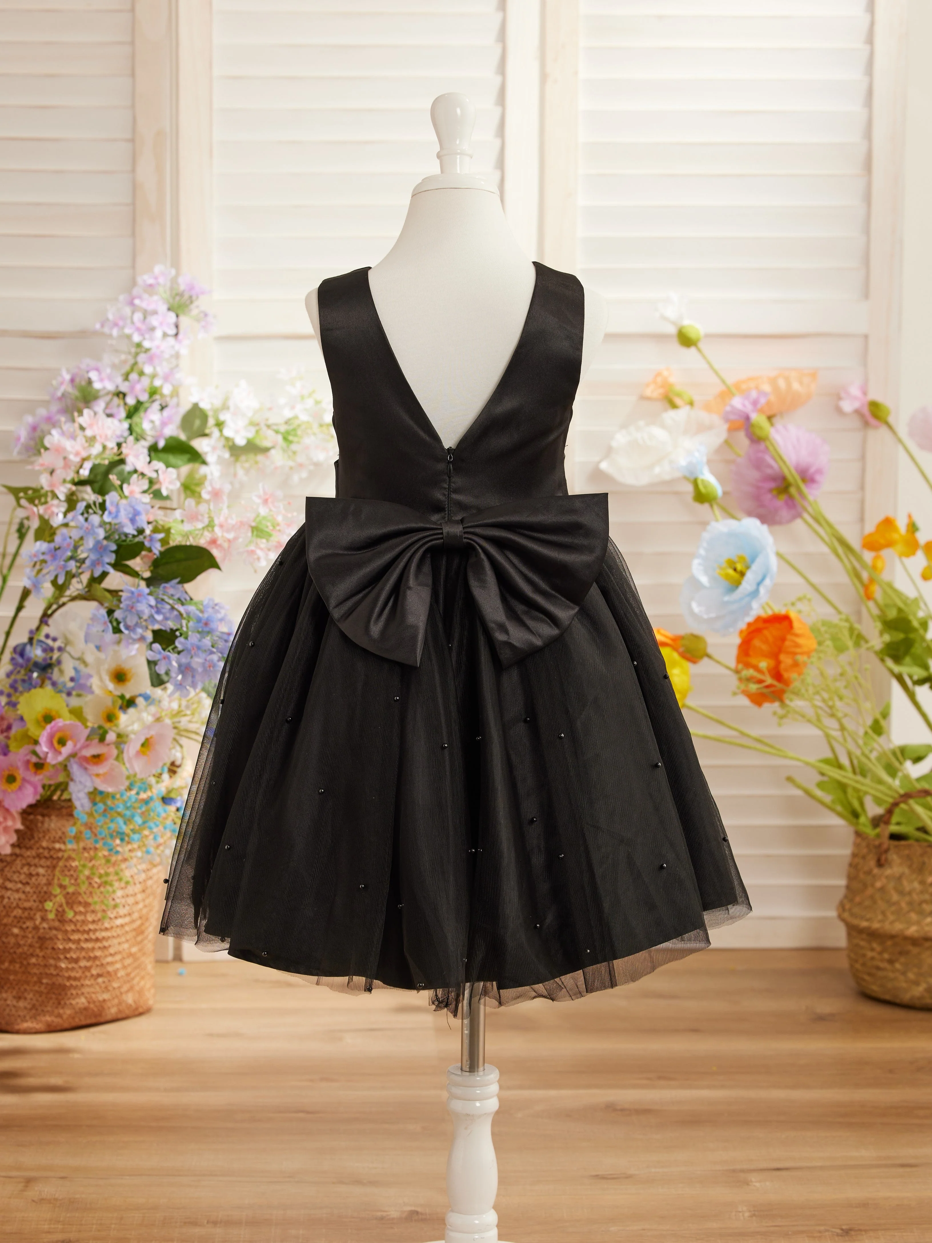 Ball-Gown/Princess Satin Tulle Knee-length Flower Girl Dress - Image 6