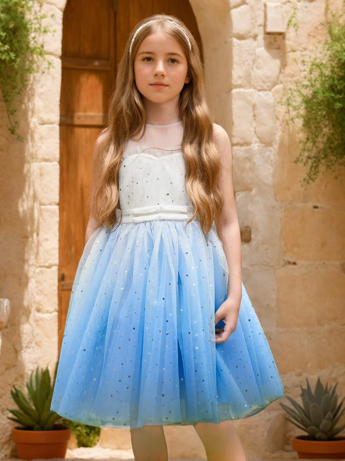 Ball-Gown/Princess Tulle Knee-length Blue Flower Girl Dress - Image 5
