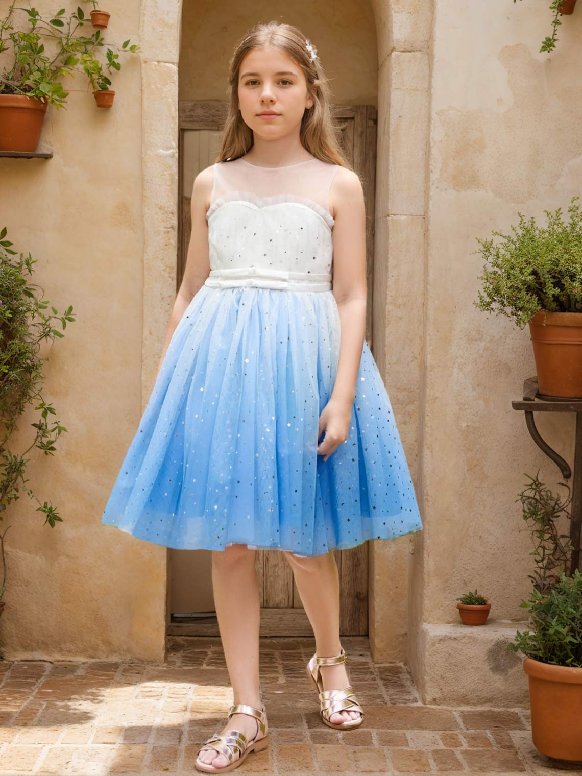 Ball-Gown/Princess Tulle Knee-length Blue Flower Girl Dress - Image 8