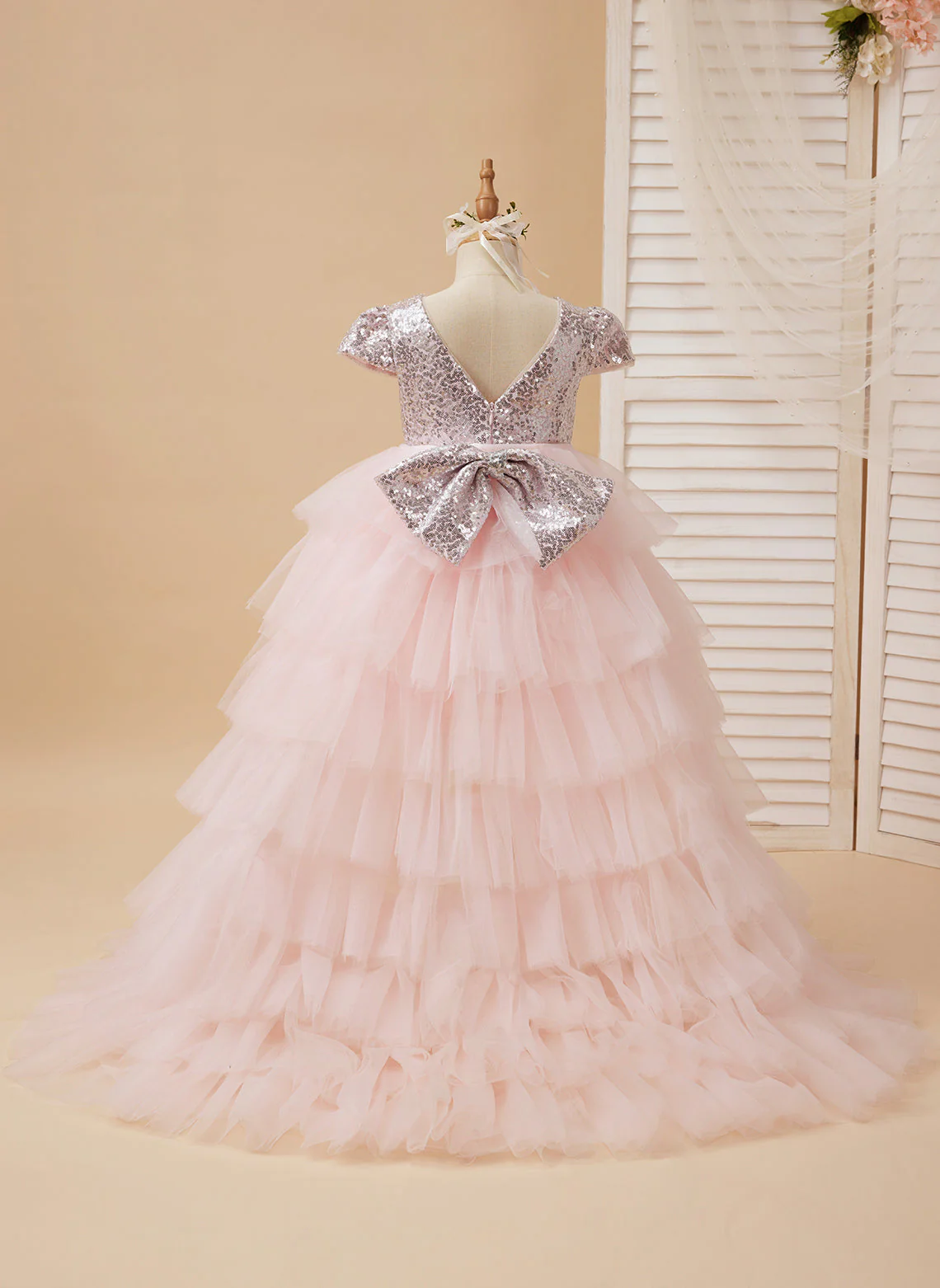 Ball-Gown/Princess Tulle Pink Birthday Flower Girl Dress - Image 3