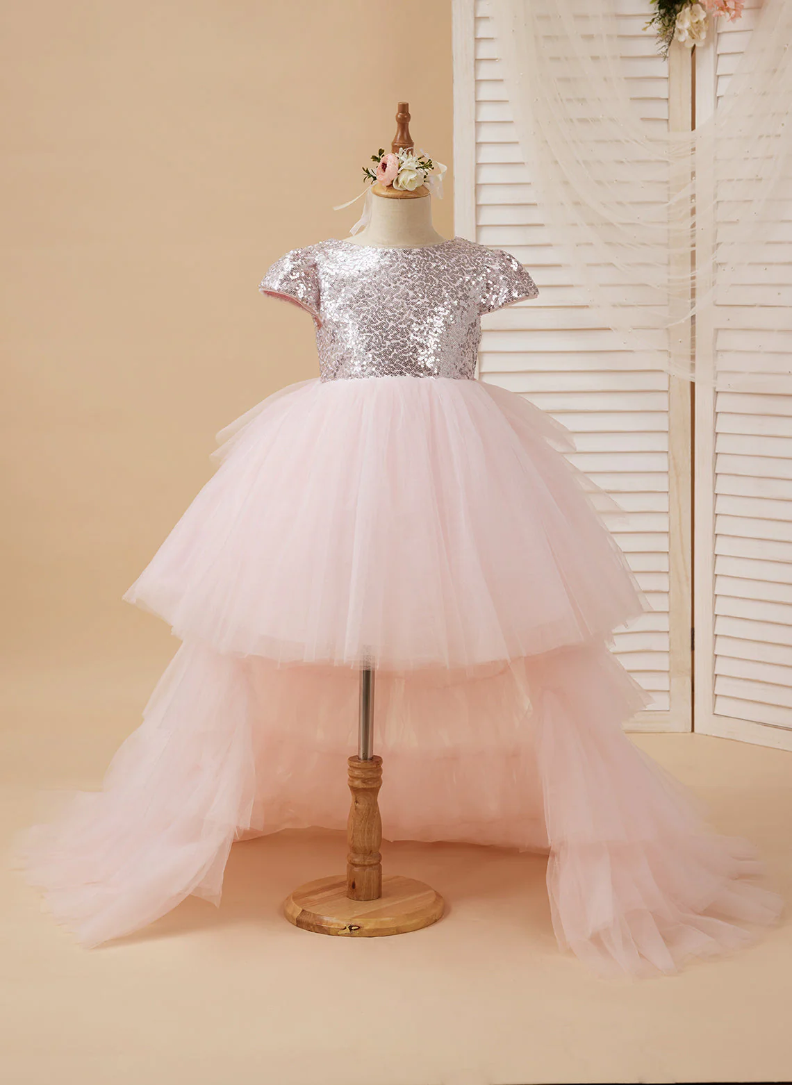 Ball-Gown/Princess Tulle Pink Birthday Flower Girl Dress - Image 4